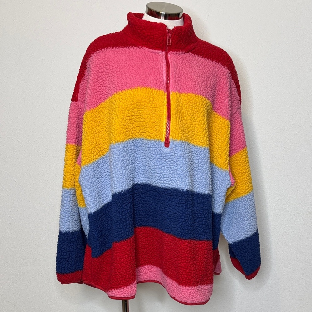 Old Navy size 3X Colorful Striped 1/2 zip sherpa Sweater